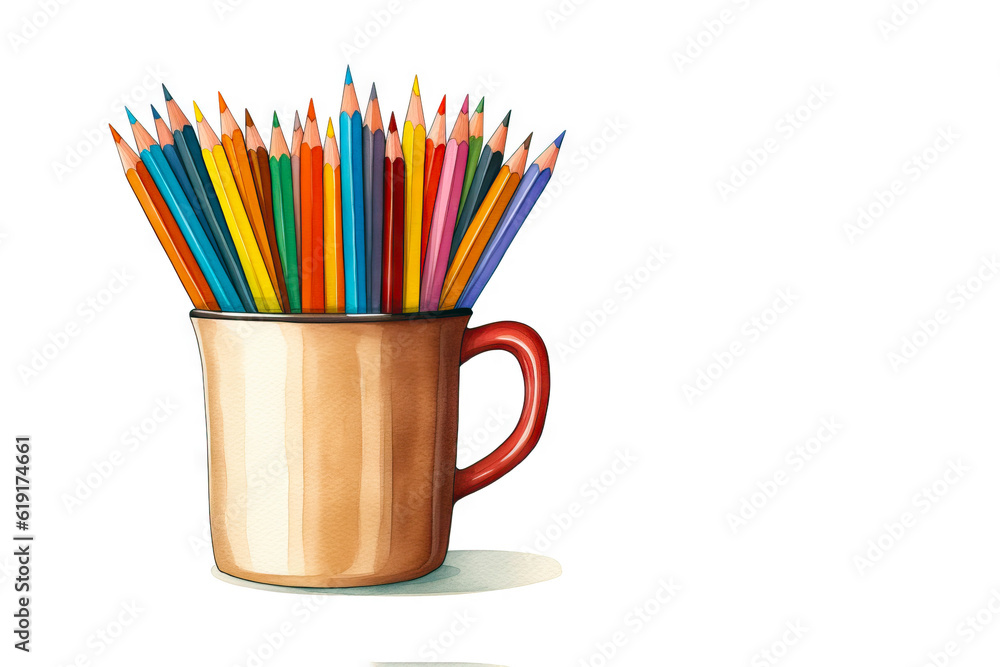 illustration drawing a stack of colored pencils in the cup holder with copy space. generative ai illustration drawing a stack of colored pencils in the cup holder with copy space. generative ai