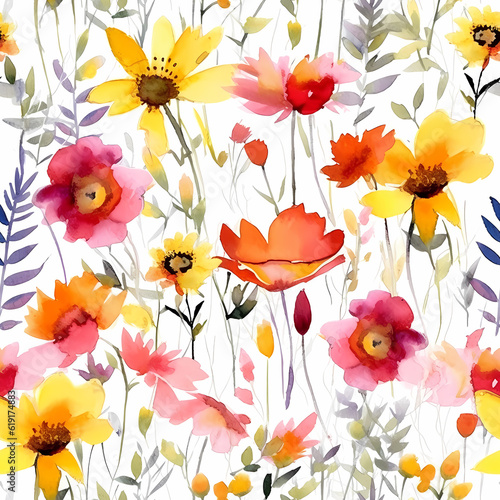 Seamless pattern, purple, pink, and orange blossoms flowers vintage pattern