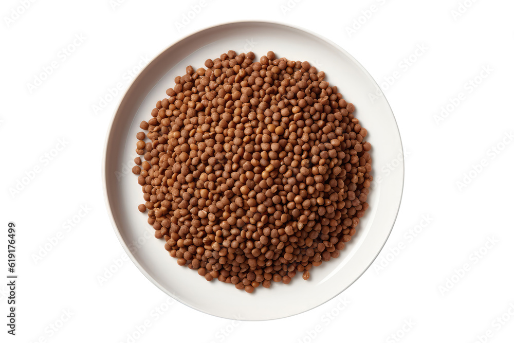 Cat Food Plate As Seen From Above On Isolated Transparent Background, Png. Generative AI Cat Food Plate As Seen From Above On Isolated Transparent Background, Png. Generative AI