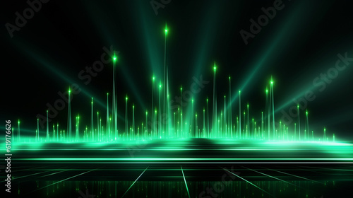 Abstract technology background with green light lines. 3d rendering, 3d illustration.