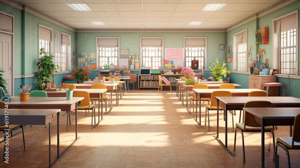 Interior of a school classroom in a loft style. 3d render