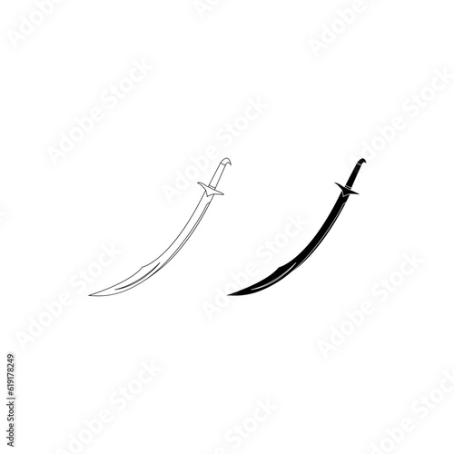 Khanjar icon in black style isolated on white background.Knife Desing Blade Cut Chako Hard Work. Arab Emirates symbol stock vector illustration.Machete icon symbol, illustration design template