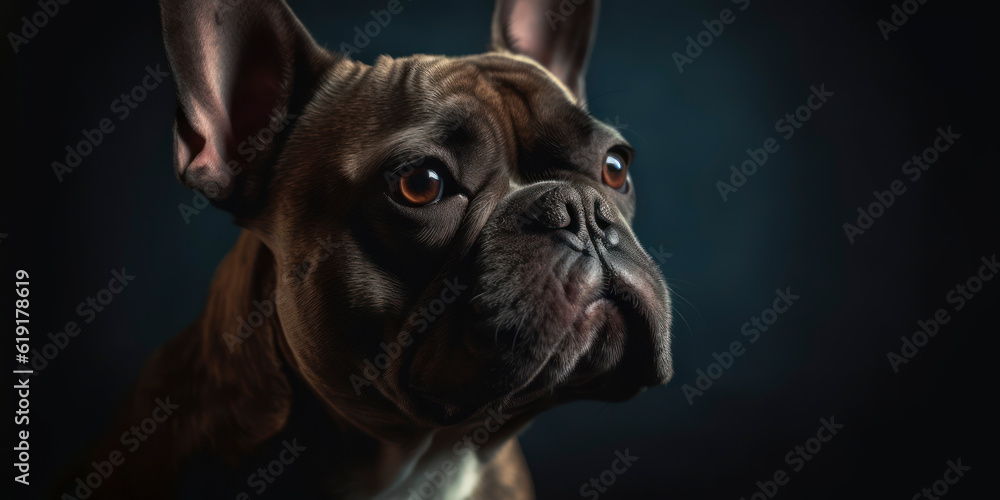 A cute Dog makes a studio portrait more lively with a soft color background. AI Generated.