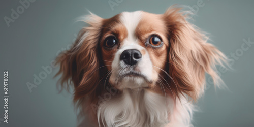 A cute Dog in a studio setting with a soft color background, showing its personality. AI Generated. © Lemart