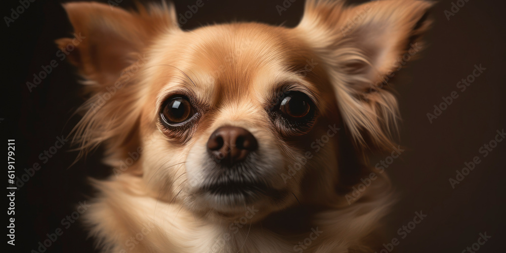 A happy Dog poses for a stunning studio portrait with a pastel-colored backdrop. AI Generated.