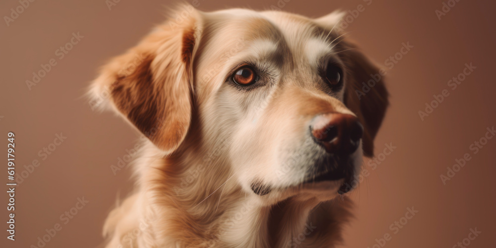 Studio portrait of a cute Dog, concept of Pet Photography, soft color background. AI Generated.
