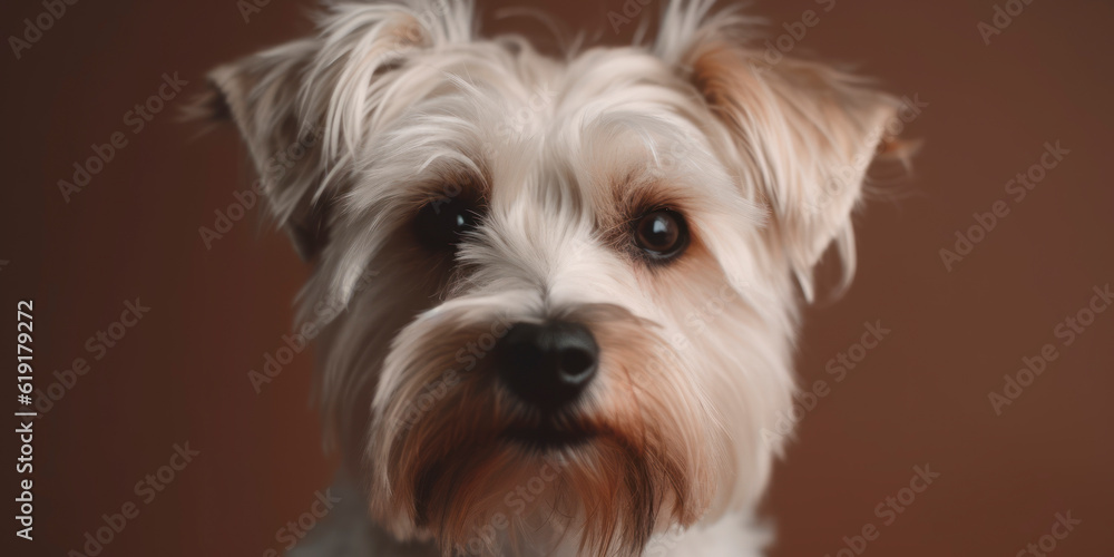 Studio portrait of a cute Dog, concept of Pet Photography, soft color background. AI Generated.