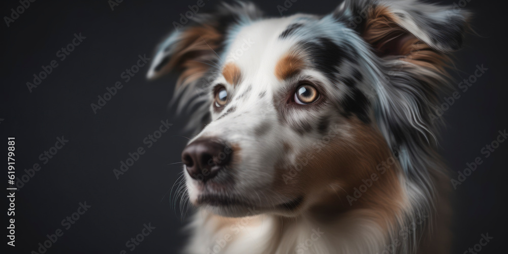 Pet Photography: A sweet Dog smiles in a studio setting. AI Generated.