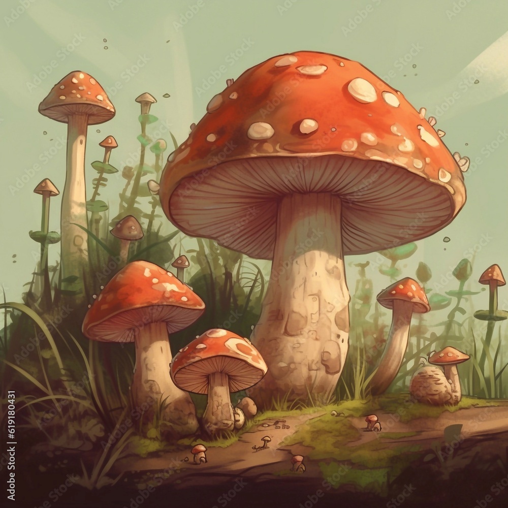 Mushrooms in the style of Ghibli ai generated Stock Illustration ...