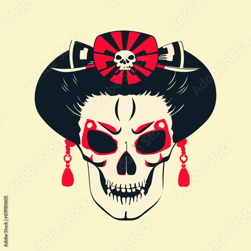 Quadro em tela Geisha Skull Full of Flowers