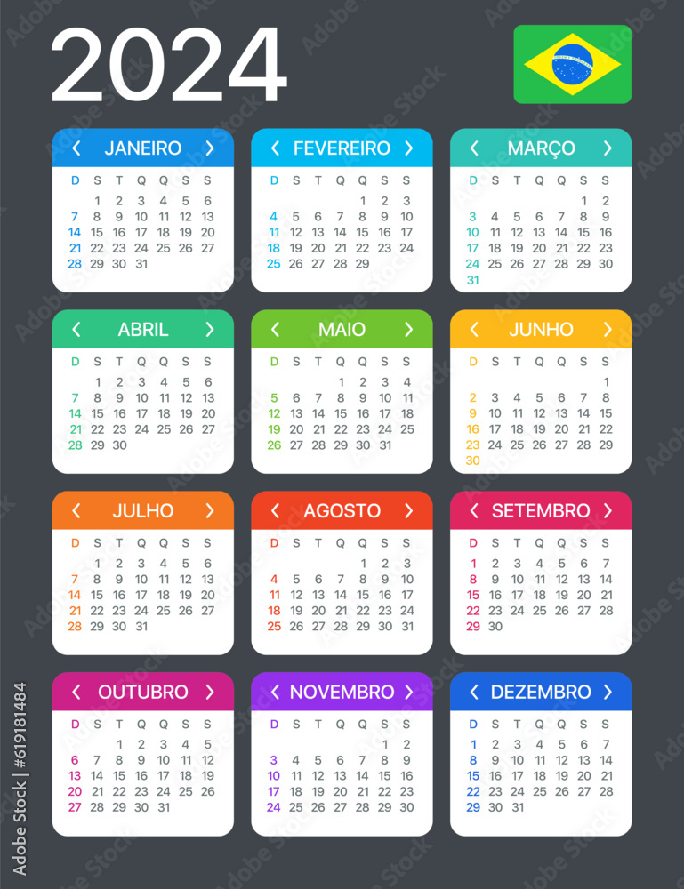 2024 Calendar - vector template graphic illustration - Brazilian version 2024 Calendar - vector template graphic illustration - Brazilian version
