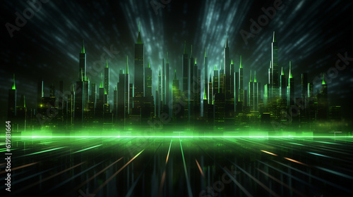 abstract technology background with green glowing lines and stripes. ai generated