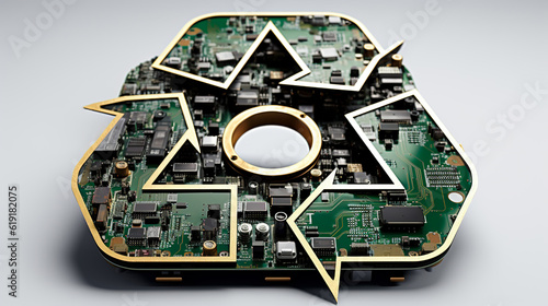 Tech Recycling: Recycle Icon Made from Computer Electronic Parts and Chips, Generative AI photo