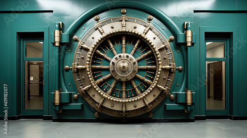 Fotografia Bank Vault Security: Massive Door of a Highly Secure Bank Vault, Generative AI