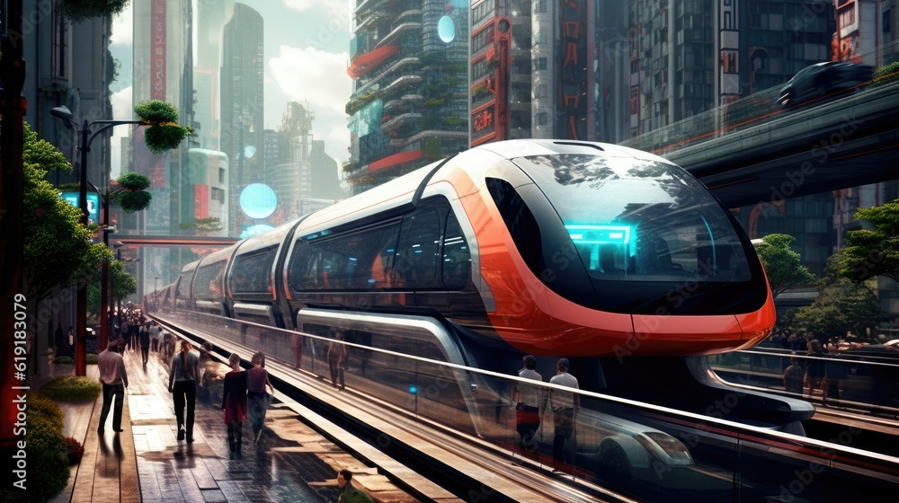 Naklejka premium futuristic transportation system for a city. Generative AI.