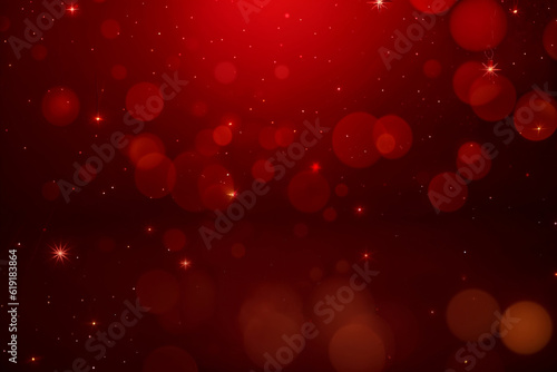 Red Christmas baubles decoration on red background. New Year party background. Minimal style. Flat lay.