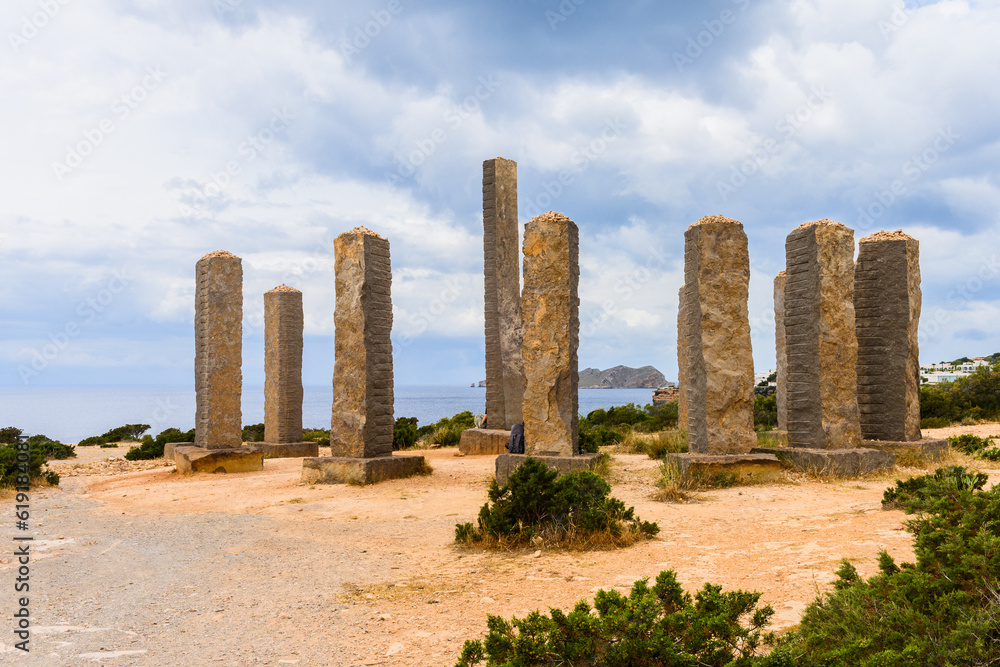 Ibiza landmark Time and Space equivalent to Stonehenge on a cloudy spring day