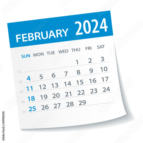 February 2024 Calendar Leaf - Vector Illustration