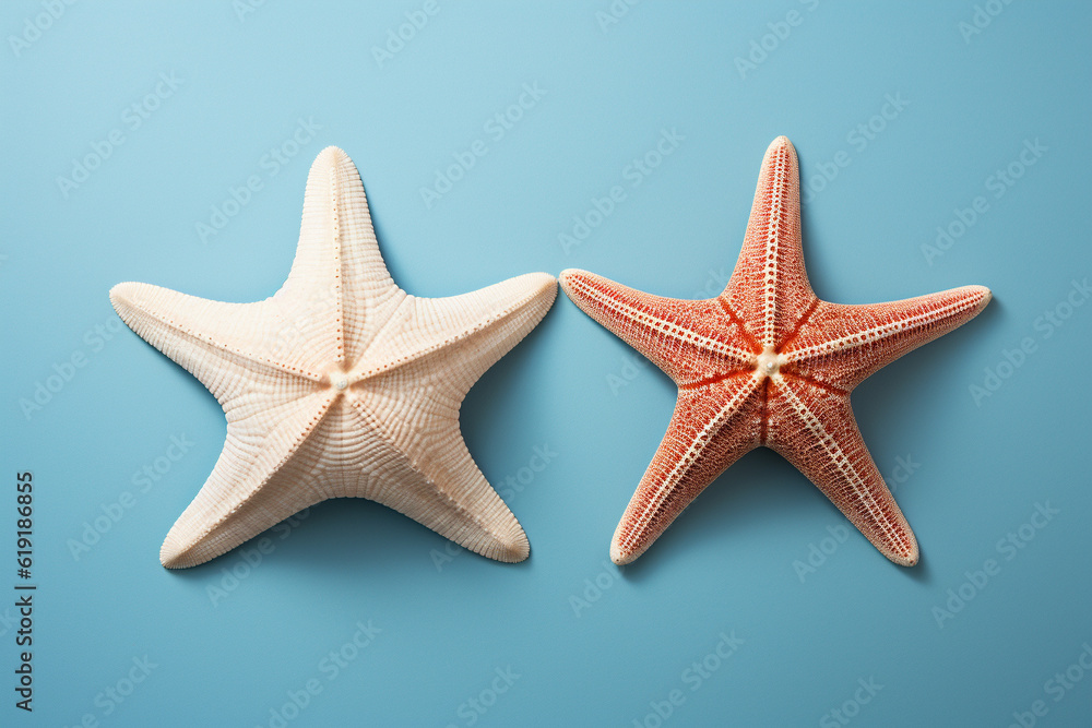 white and red starfish on blue background white and red starfish on blue background