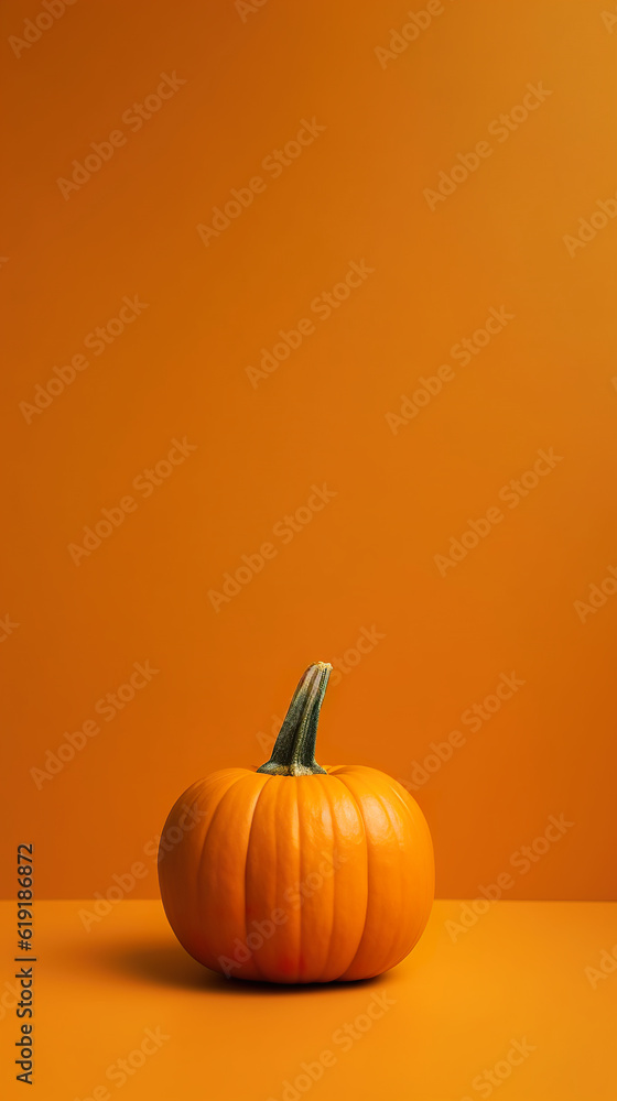 A small orange pumpkin sitting on top of a table. Generative AI. Wallpaper for social media stories with copy space. A small orange pumpkin sitting on top of a table. Generative AI. Wallpaper for social media stories with copy space.