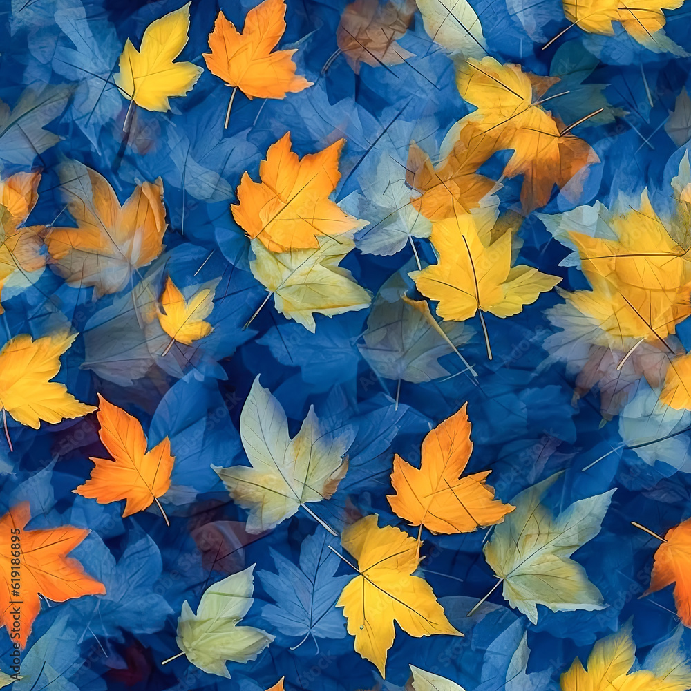 Seamless pattern of multi-colored autumn leaves. AI generated. Seamless pattern of multi-colored autumn leaves. AI generated.