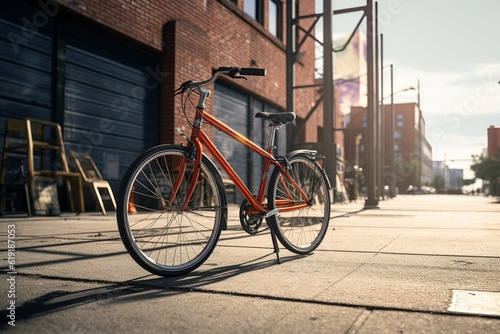 Bike parked against a city bike rack Generative AI  © dhiyaeddine
