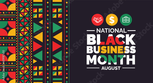 August is National Black Business Month background template. Holiday concept. background, banner, placard, card, and poster design template with ribbon, text inscription and standard color. vector.