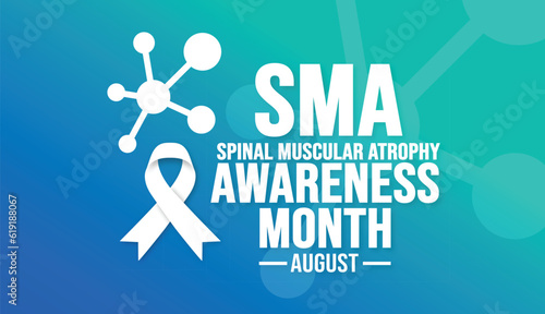 August is Spinal Muscular Atrophy sma Awareness Month background template. Holiday concept. background, banner, card, and poster design template with ribbon, text inscription and standard color.