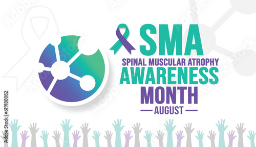 August is Spinal Muscular Atrophy sma Awareness Month background template. Holiday concept. background, banner, card, and poster design template with ribbon, text inscription and standard color.