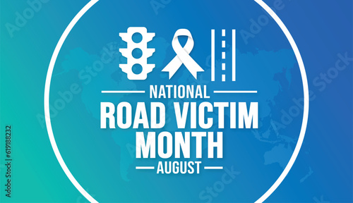 August is National Road Victim Month background template. Holiday concept. background, banner, card, and poster design template with ribbon, text inscription and standard color. vector illustration.