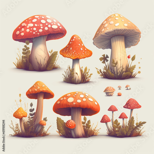 Mushrooms icons set ai generated