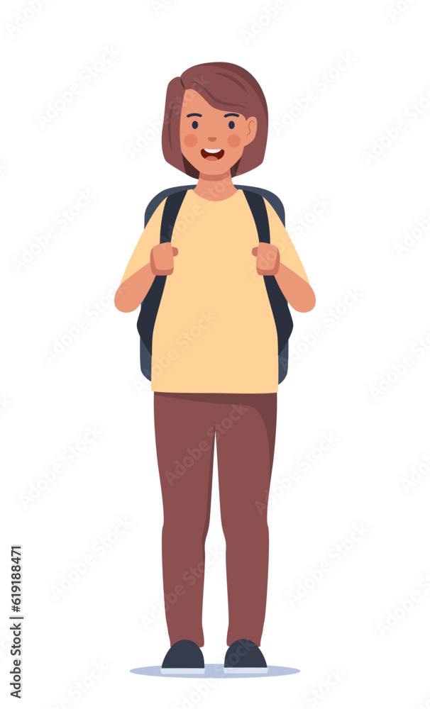 Portrait of happy school girl with backpack. Girl kid. Back to school. Vector illustration. Portrait of happy school girl with backpack. Girl kid. Back to school. Vector illustration.