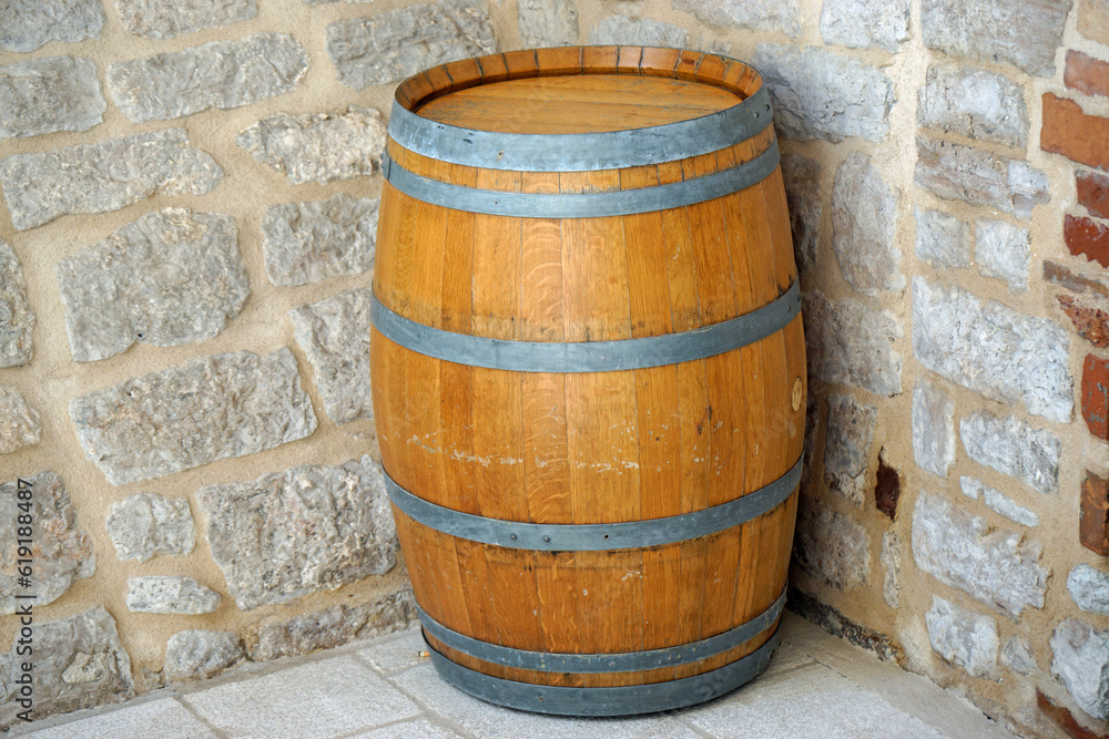 wine barrel at a tone wall wine barrel at a tone wall