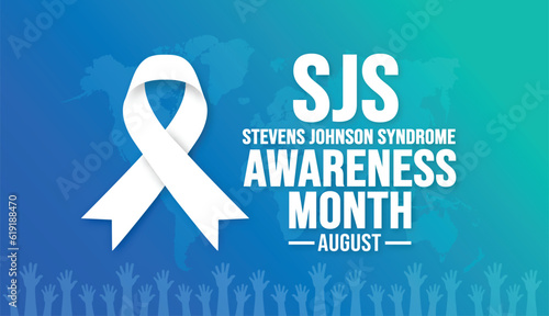 August is Stevens Johnson Syndrome SJS Awareness Month background template. Holiday concept. background, banner, card, and poster design template with ribbon, text inscription and standard color.