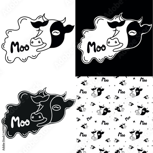 Logo kuh cow moo black and white and a pattern with cow