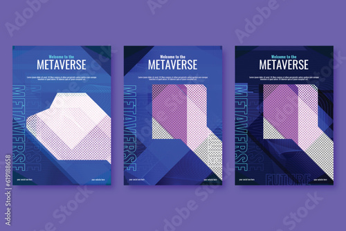 horizontal vertical abstract unique modern introduction of virtual reality metaverse poster design template