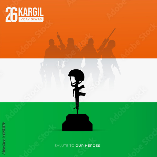 26th July Kargil Vijay Diwas Design Concept With Indian Flag And Army Social Media Post photo