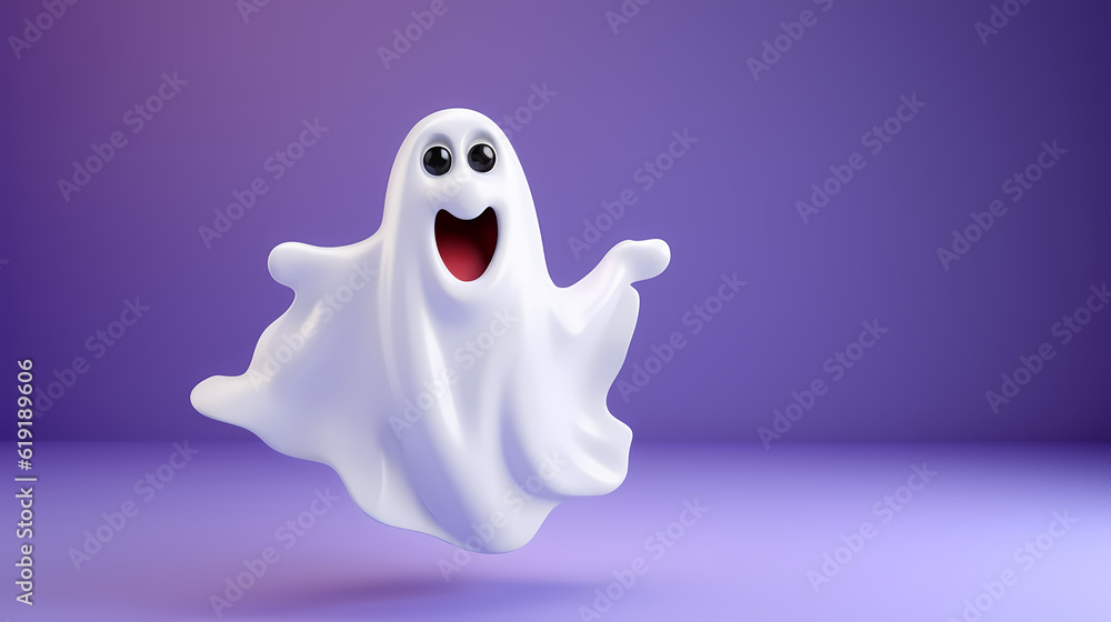 Excited white ghost sprinting, playful Halloween character on a vivid background, space for text, generative ai Excited white ghost sprinting, playful Halloween character on a vivid background, space for text, generative ai