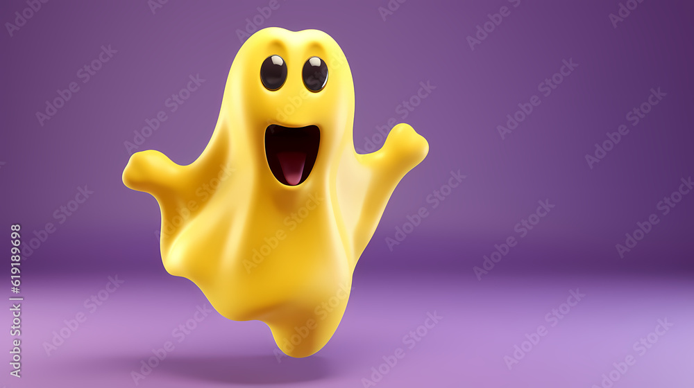 Excited white ghost sprinting, playful Halloween character on a vivid background, space for text, generative ai Excited white ghost sprinting, playful Halloween character on a vivid background, space for text, generative ai