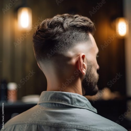 Close up of a man with a beautiful fade haircut in the barbershop