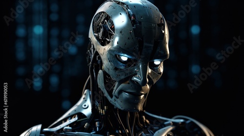 Artificial intelligence represented as a human being concept, data, futuristic dystopia 
