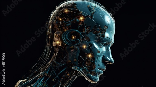Artificial intelligence represented as a human being concept, data, futuristic dystopia 