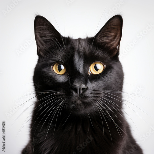 A straight face of a black cat used as a decoration on Black Cat Appreciation Day,ai generative.