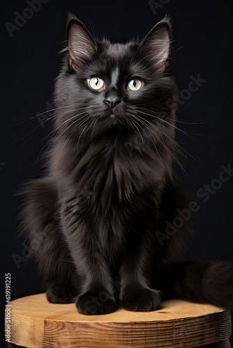 A straight face of a black cat used as a decoration on Black Cat Appreciation Day ai generative.