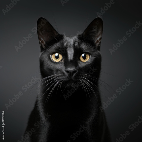 A straight face of a black cat used as a decoration on Black Cat Appreciation Day,ai generative.