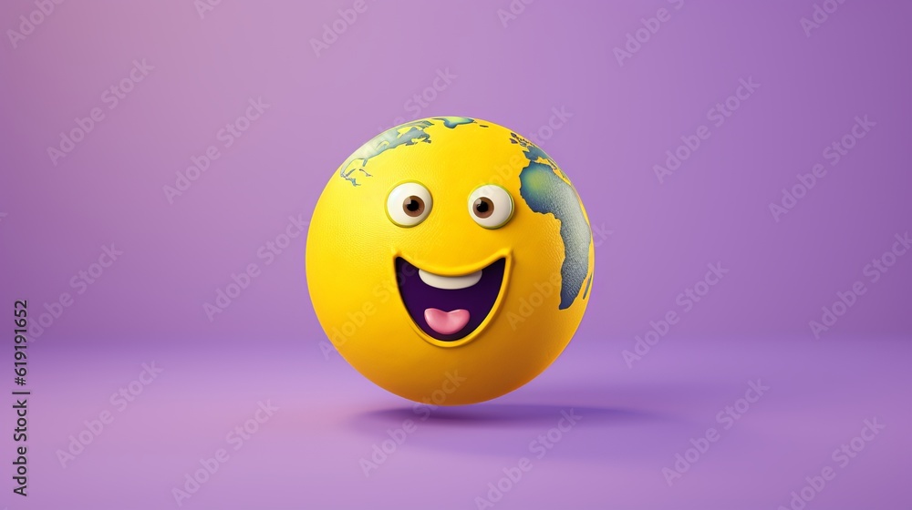 Running Globe, Whimsical Image of a Yellow Earth in Action, Isolated on Purple, Emphasizing Imagination and Environmental Awareness, generative ai. Running Globe, Whimsical Image of a Yellow Earth in Action, Isolated on Purple, Emphasizing Imagination and Environmental Awareness, generative ai.