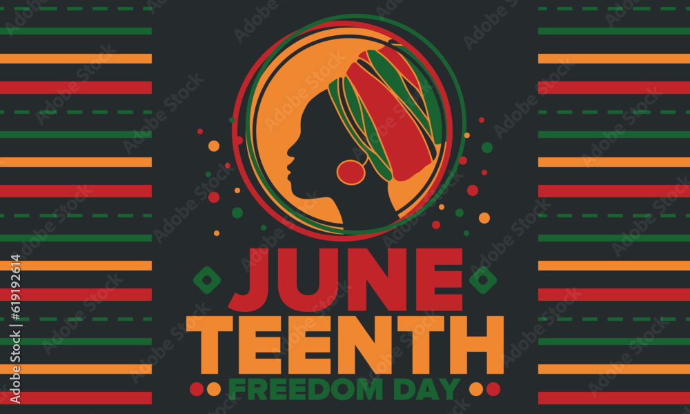 Obraz premium Juneteenth Independence Day. Freedom or Emancipation day. Annual american holiday, celebrated in June 19. African-American history and heritage. Poster, greeting card, banner and background. Vector