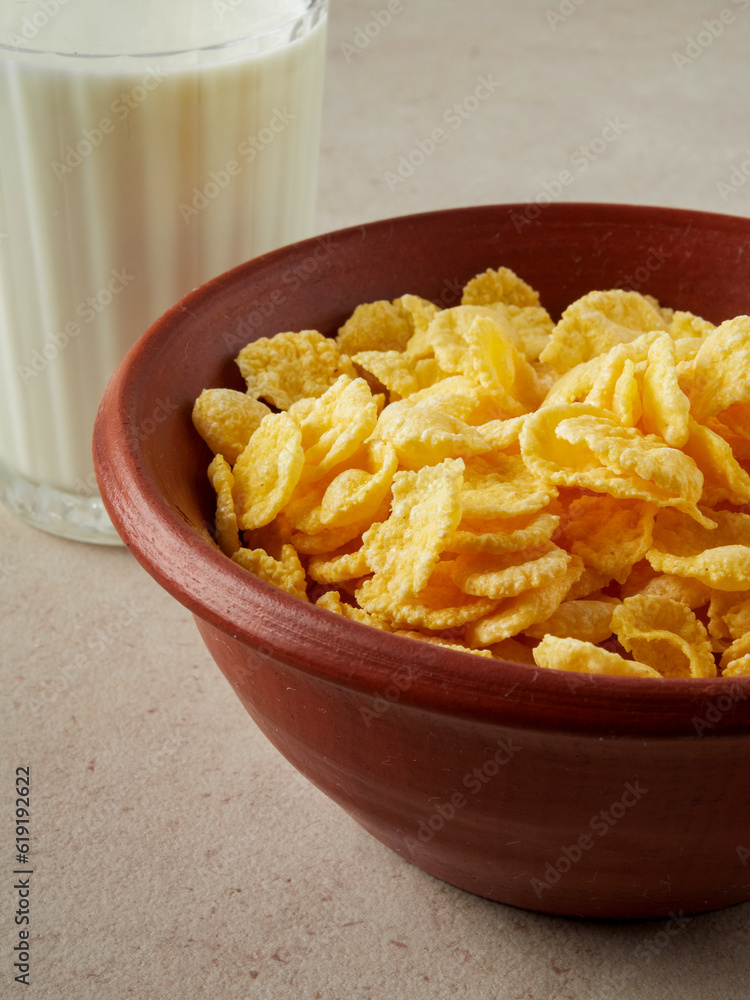 Healthy cornflakes with milk for breakfast Healthy cornflakes with milk for breakfast