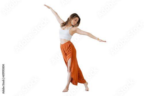 A yoga woman trains alone in a fitness suit. Transparent background, isolate.