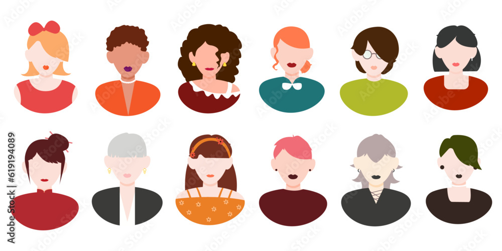 vector avatar profile icon set - set of people icons.Set of people icons with faces.Set with female icons. vector avatar profile icon set - set of people icons.Set of people icons with faces.Set with female icons.